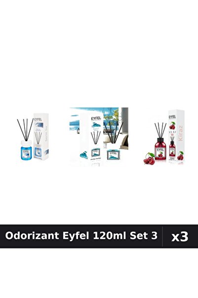 Eyfel Set 3 Odorizant Camera Betisoare 120ml - Cool Water, Ocean, Cireșe