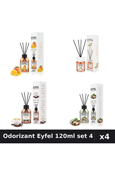 Eyfel Set 4 Odorizant Cameră Betișoare 120ml - Mango, Acacia, Cafea, Nucă de ...
