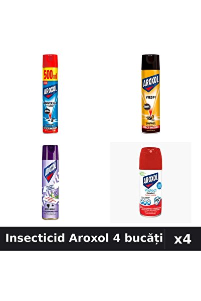Aroxol Set 4 Spray Insecticid 100ml, 250ml, 400ml, 500ml - Protecție Casă