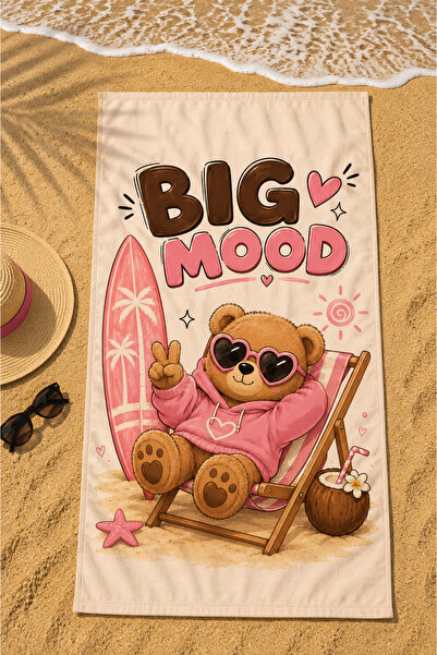 Piloji Big Mood Teddy Bear Patterned Summer Themed Beach Towel - Big Mood Kaw...