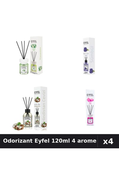 Eyfel Set 4 Odorizant Camera Betisoare 120ml - Iasomie, Zambile, Nuca Cocos, ...