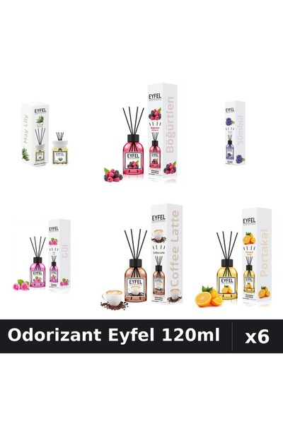 Eyfel Set 6 Odorizante Camera Betisoare 120ml - 6 Arome Asortate, Parfum Intens