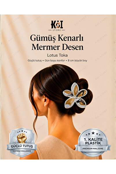 Gümüş Kenarlı Mermer Desenli Lotus Toka