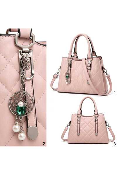 Gernic : Women's Pink Crinkle PU Leather Handbag – Structured Tote with Silve...