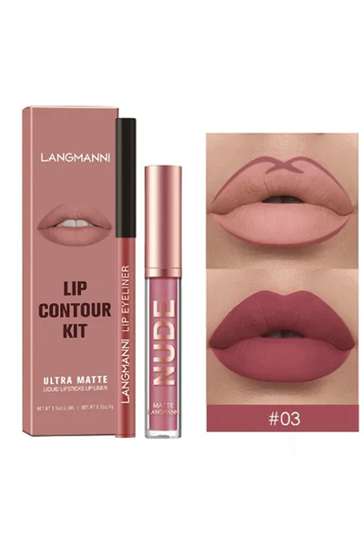 Langmanni Lip Contour Kit Ultra matte- Liquit Lipstick & Lip Liner