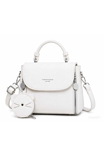 Gernic White Mini Structured Bag Women - Cat Charm Crossbody Bag