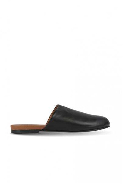 BUENO Black Leather Women's Flat Slippers