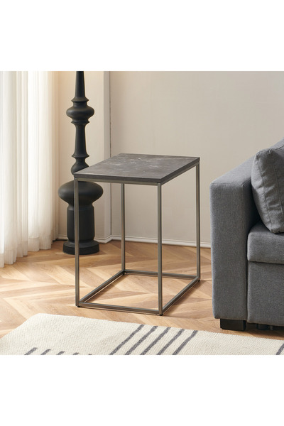 Home Box Movo-Tory Urban Rectangle End Table- Grey stone & Gun Metal Legs