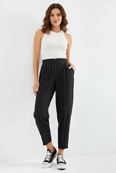 Efnaz style Women's High Waist Striped Black Trousers