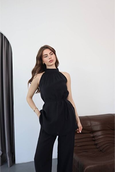 Giyimodam Women's halter neck double set with belt detail