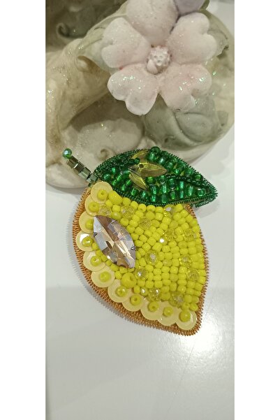 El Yapımı Limon Broş - Ferahlatan Temalı Kristal İşleme
