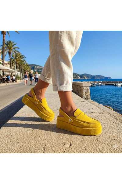Oneka Shoes صندل نسائي يومي من جلد الغزال الأصفر طراز 260630SBST1154