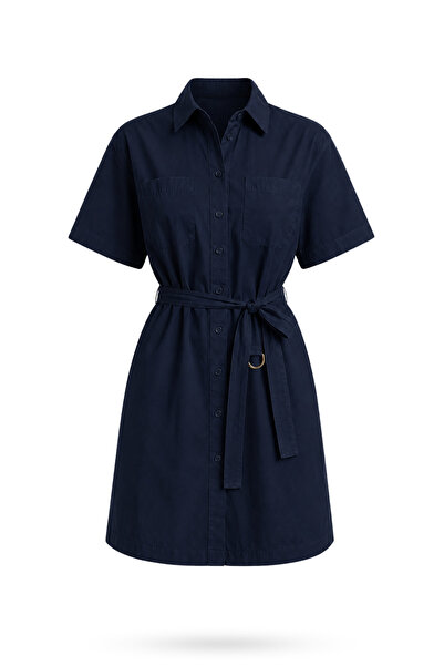 5in1Canpolat Navy Blue Verona Poplin Dress