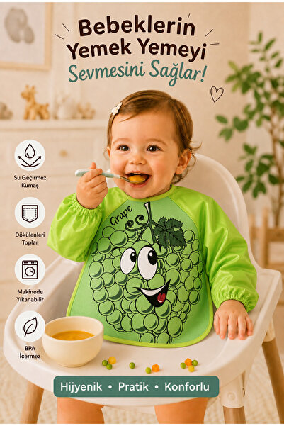 Su Geçirmez Bebek Mama Önlüğü Uzun Kollu Yıkanabilir Beslenme Önlüğü