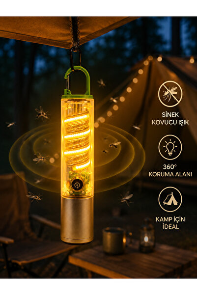 kialed USB Şarjlı Kamp Feneri ve Sinek Kovucu Işık Taşınabilir Askılı LED Kam...