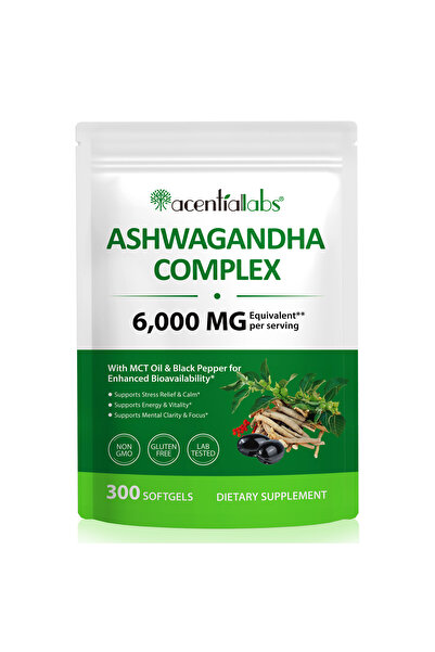 ACENTIALLABS Ashwagandha Complex 6000mg – 300 Softgels, MCT Oil & Piper Negru...