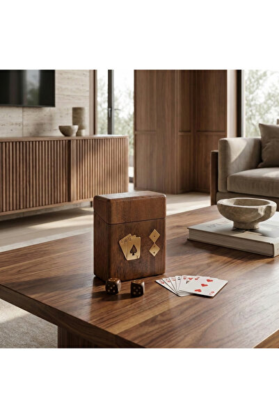 Vi Markets A luxurious wooden playing card box with dedicated storage for cards and dice, combining elegance, organization, and entertainment in one sophisticated piece.