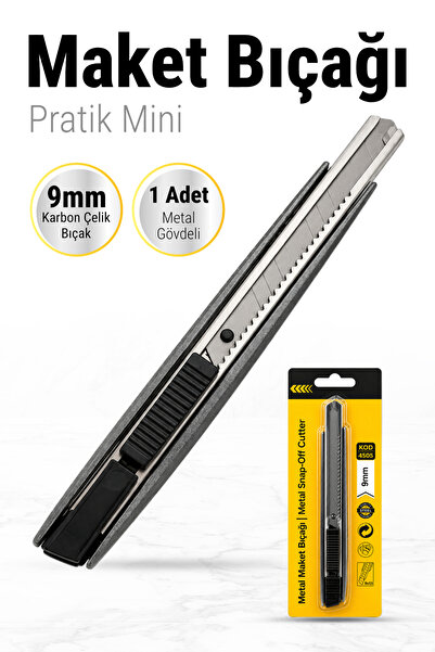 Badem10 (1 Adet) Alüminyum Metal Gövdeli 9mm Karbon Çelik Bıçaklı Pratik Mini...