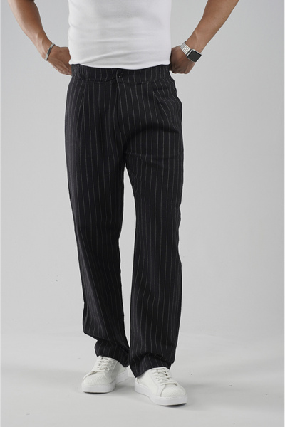 Butik Trend Bi̇z Lycra Linen Baggy Fit Striped Trousers