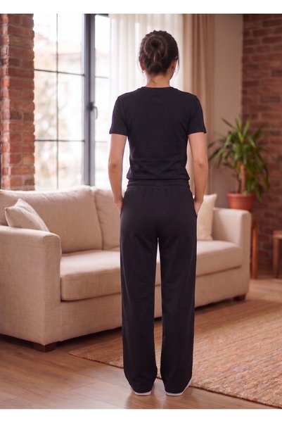 CAONNES Women's Black Sweatpants - Waist-Tieable, Suitable for Daily Use, Comfortable Fit, Washable Fabric