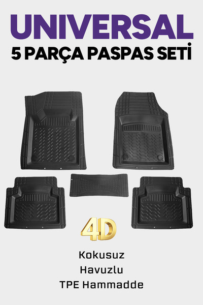 Hitaks Tüm Araçlar Ile Uyumlu Universal TPE 4D Havuzlu Kokusuz Oto Paspas