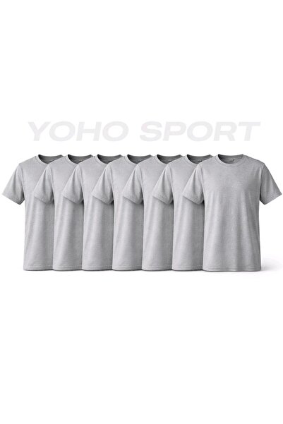 YOHO SPORT Unisex Basic Cut 100% Cotton Soft Textured Gray Crew Neck T-Shirt ...