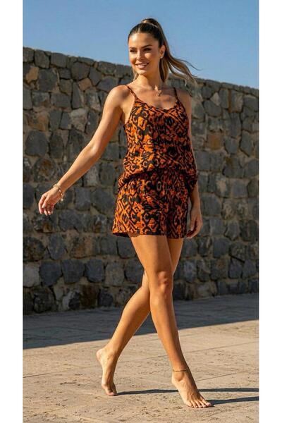 Nouche Red Patterned Shorts Suit with Rope Straps