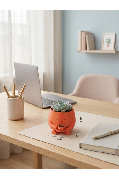 craftopya Kahve İçen Sevimli Figürlü Mini Sukulent ve Kaktüs Saksısı 8x6 cm Masaüstü Ofis Dekorasyonu