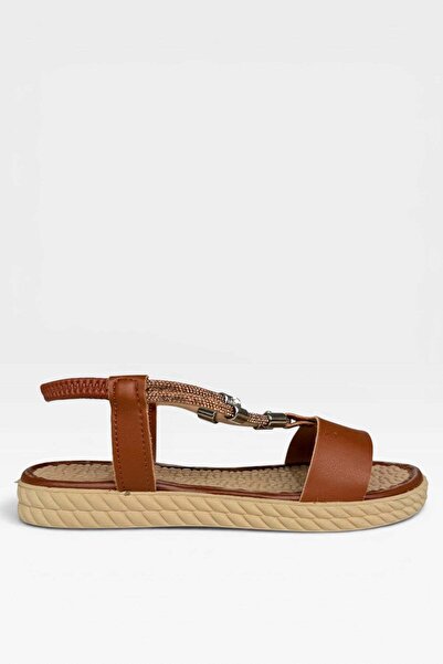 Liger Women's Stone Detailed Flat Sandals Taba