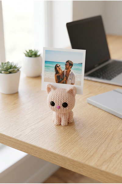 lusidadesign Örgü Desenli Sevimli Kedi Polaroid Fotoğraf Tutucu Masaüstü Deko...