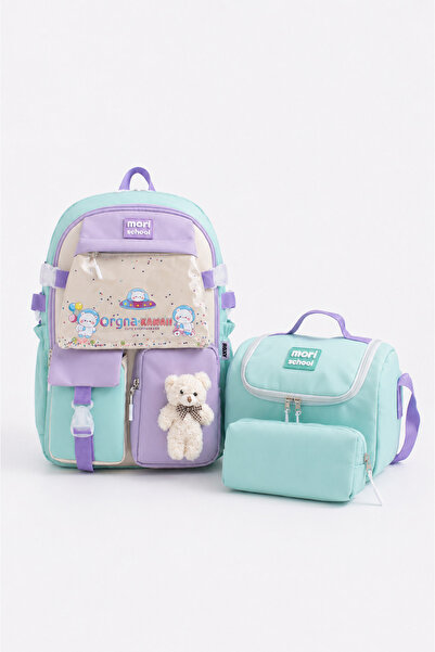 Mori School Bag Kawaii Kore Tarzı Okul Çantası 3'lü Set ( Folyolu Beslenme + ...