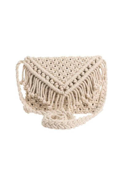 OEM Cotton Crossbody Bag with Macrame and Fringes, Summer Boho Style, 24x20cm