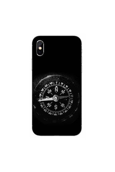 OEM Калъф, съвместим с Apple iPhone X, силиконов гел TPU, с винтидж компасен ...