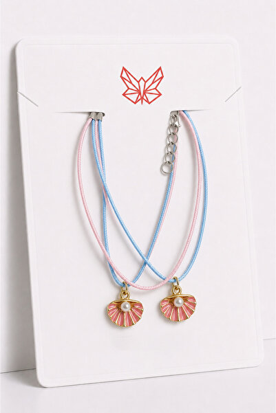 MakeWell Sea Shell and Pearl Figured Double Bff Friendship Necklace Set – Pin...