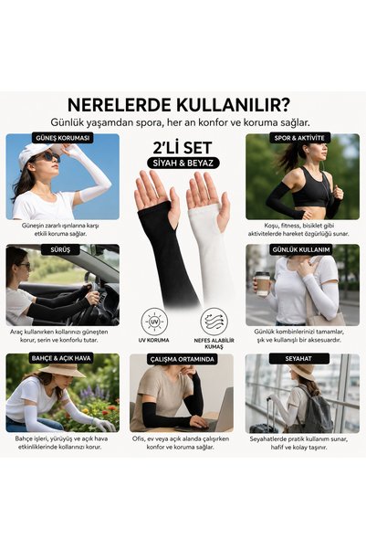 myDea 2-Pack Fingerless Arm Sleeves - Flexible, Sweat-Free, for Hijab & Sports Use Package Includes Pair of Black/White Arm Sleeves
