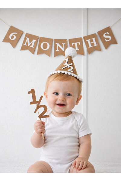 Yamello Yarım Yaş 6 Months 3 lü Kraft Kırlangıç Bayraklı Set Hasır Şapka Past...