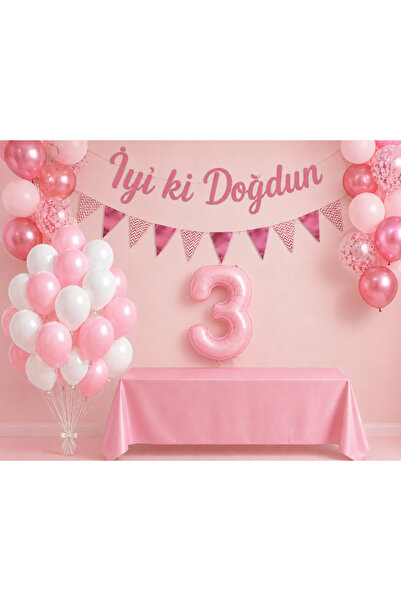 Dizayn Parti Evi 1-5 Yaş Pembe Renk Doğum Günü Tatlı Kız Çocuk Bebek Doğum Gü...