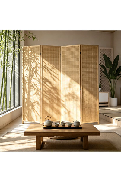 LINGWEI OneDcor 4-Panel Foldable Rattan Room Divider, 180×180cm Privacy Parti...