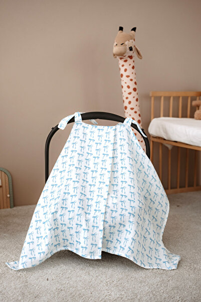 İpek Studio %100 Pamuklu Müslin Puset Örtüsü - Cute Blue Bow