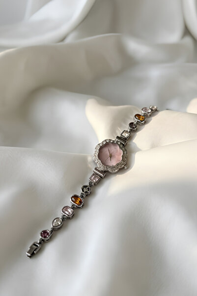 Elifsu Jewelry Vintage Silver Colorful Stone Women's Wristwatch