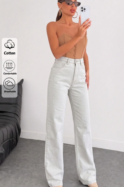XRAY JEANS بنطلون جينز نسائي مرن واسع الساقين باللون البيج