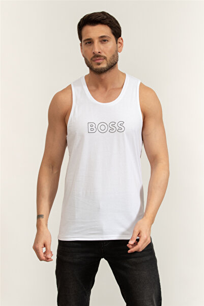 BOSS Beach Tank Top Erkek Kolsuz T-Shirt Beyaz