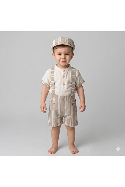 Saninbaby Kasketli ve Askılı Erkek Bebek Takım