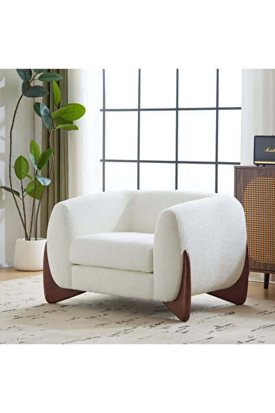 homejoyz Armchair Boucle Fabric and Svedy Wood-Luna-95X95X80 cm