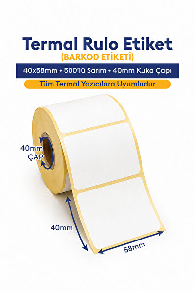 Etiketin Ambalaj 40x58mm Termal Barkod Etiketi Eko Termal | Tartı ve Terazi E...