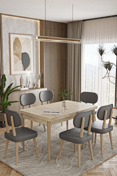 UZMHOME 80 x 130 Açılabilir Traverten Mutfak Masa Takımı Yemek Odası Takımı S...