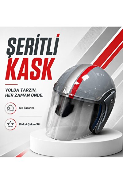 HZN MOTOR Gri Yarım Kask Motosiklet Kaskı Scooter Motor Bisiklet Kaskı Açık M...