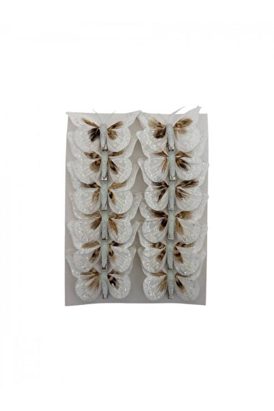OEM Decorative Feather Butterflies Colored White With Brown 12/ Top Bottom Set