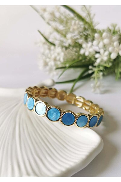 Halley Concept Round Stone Steel Elastic Bracelet – Blue