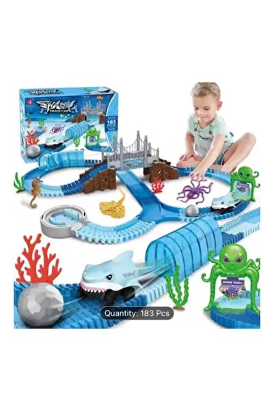 Juls & sim Set de aventură marină pentru copii, pistă flexibilă cu rechin și ...